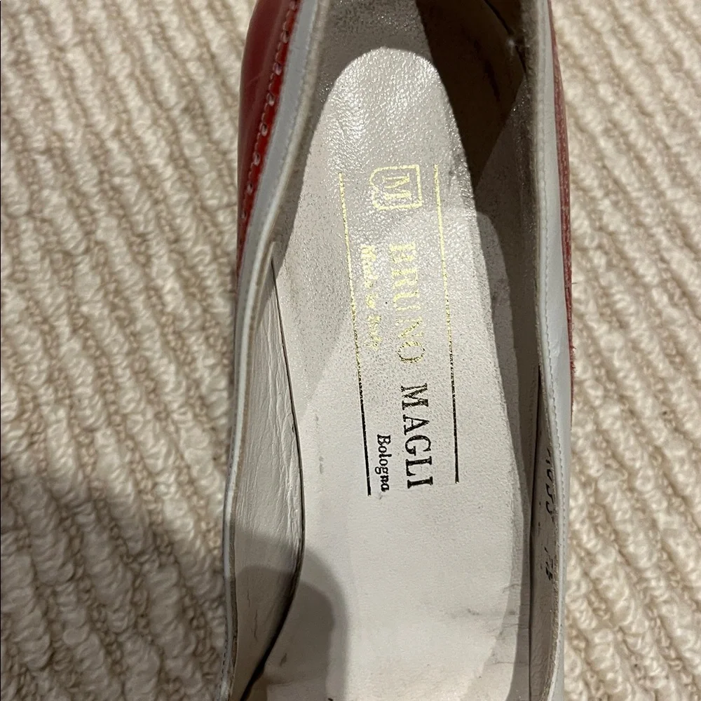 Bruno Magli White and Red Peep Vintage Toe Heels - Picture 8 of 8